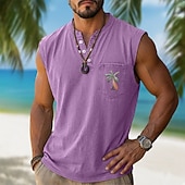 abordables Camiseta informal tipo henley-Men's 100% Cotton Acid Wash Shirt Sleeveless Shirt Sleeveless Henley Summer Solid Color Ocean Coconut Casual Garment Dyed Faded Vintage Washed Casual Daily Streetwear Blue Black Purple Top Tee for Men