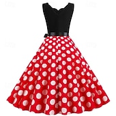 abordables Tenues-Années 1950 Rétro Vintage Rockabilly Robe trapèze Robe Évasée Pois Déguisement Femmes Fête / Soirée Enterrement de Vie de Jeune Fille Adulte Robe Bandeau Robes de soirée