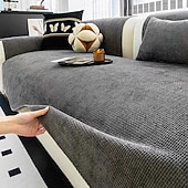 cheap Sofa Cover-Solid Woven Chenille Sofa Cushion Pad, Anti-Slip Jacquard Couch Mat for All Seasons, Washable Sectional Furniture Protector