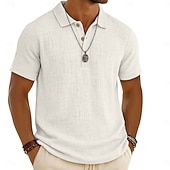 voordelige Heren Klassieke Polo-Voor heren Linnen overhemd Poloshirts Casual Vakantie Klassiek Korte mouw Modieus Effen Kleur Knop Zomer Lente Normale pasvorm Wit Zwart Lichtgroen Grijs Marineblauw Groen Linnen overhemd