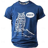  Camiseta masculina com estampa de coruja em balão de fala, humor gramatical engraçado, modelagem slim fit, estilo retrô, design exclusivo, tamanhos P, M, G, GG, XGG e XXGG.