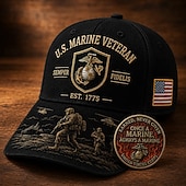  Cappellino commemorativo "Semper Fidelis" per veterani dei Marines statunitensi, berretto da baseball militare ricamato con toppa della bandiera americana, cappellino patriottico regolabile da uomo,