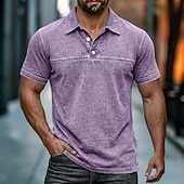 ieftine Polo clasic pentru bărbați-Cămașă spălată cu acid SoftFade™ Cămașă de golf bărbați Casual Afaceri Guler polo rib Tăiată Mâneca scurtă Modă Basic Solid Color Butoane Spălate Vară Primăvară Croială obișnuită Negru Verde deschis