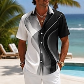 cheap Geometric Pattern-Men's Geometric Abstract Art Shirt Summer Shirt Button Up Shirt Short Sleeve Fashion Casual Daily Outdoor Work Summer Spring Turndown 3D Print Button Up Shirts Black 1 Black 3 Black Yellow Black 2