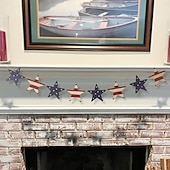  Ghirlanda vintage patriottica in legno con stelle, decorazioni da appendere per il 4 luglio, festone rustico con bandiera americana per il giorno dell'indipendenza, il Memorial Day, la mensola del