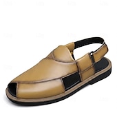 ieftine sandală de rochie-Bărbați Epocă Casual Zilnic PU piele Comfortabil Respirabil Buclă Kaki Negru Gri Vară Primăvară Toate Sezoanele