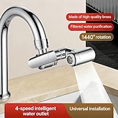 preiswerte Badezimmer-Zubehörset-1080° drehbarer Wasserhahnaufsatz mit nach oben gerichtetem Gesichtsnebel, 4 Wassermodi, Spülbecken-Luftsprudler mit integriertem Filter, Messing-Armaturenaufsatz mit Roboterarm, universeller