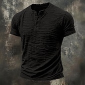 cheap Cotton Linen T-shirts-Men's T Shirt Linen T-Shirt Short Sleeve Henley Summer Spring Solid Color Textured Vacation Vintage Sports Raw Edge Casual Home Outdoor White Wine Green Top Tee for Men
