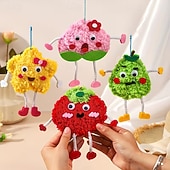  Kit di 6 portachiavi in peluche fai da te per bambini, kit creativo per realizzare bambole pelose fatte a mano, simpatici ciondoli a forma di frutta, stella e nuvola per lo zaino, bomboniere