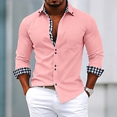 cheap Men's Non Iron Shirts-Men's Shirt Dress Shirt Button Down Shirt Non Iron Shirt Color Block Casual Daily Light Pink Light Blue Black White Long Sleeve Turndown All Seasons Clothing Apparel Patchwork