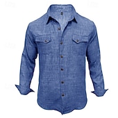 abordables Vacances-Hommes Chemise Chemise en lin Chemise d'été Tenue de plage Chemise Boutonnée Uni Occasionnel Quotidien Bleu Rose Claire bleu marine Bleu de minuit manche longue Col Printemps &amp; Été Été Vêtement Tenue