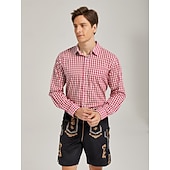 tanie Bawarskie koszule-Oktoberfest Koszula Czerwona kratka Gingham bawarski Niemiecki Alpejski Łąki Męskie Karnawał Impreza Festiwal Piwa Tkanina w stylu tradycyjnym