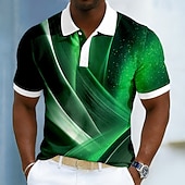  Men's Geometic Line Polo Shirts Short Sleeve Polo Shirts Collared Shirts Business Casual Athleisure 3D Print Buttons Breathable Mesh Spring & Summer Blue Red Green