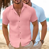 abordables Vacaciones-Hombre Camisa Camisa de verano Ropa de playa Abotonar la camisa Plano Vacaciones Casual Azul+Azul Claro Blanco + Rosa Azul claro + rosa Verde+Caqui Manga Corta Diseño Verano Ropa Paquete múltiple