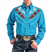 baratos Velho Oeste-Clássico Retro Vintage Blusa / Camisa Cowboy do Oeste 3D Fantasia Homens Baile de Máscaras Dia a Dia Festa de Solteira Adulto Camisa