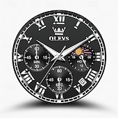 お買い得  クォーツ腕時計-olevs メンズ腕時計 ラグジュアリー ビジネス クロノグラフ ムーンフェイズ ブラック ステンレススチール 防水 夜光 日付 ローマ数字 ドレス ファッション クォーツ腕時計 男性へのギフト
