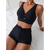 economico Surfing Tankinis &amp; Bikinis-Per donna Costume da bagno Costumi da bagno Bikini Tinta unita Costumi da bagno Nero Protezione solare UPF 50+ Senza Maniche - Surf Spiaggia Nuoto Estate
