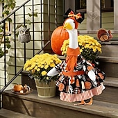 ieftine Decorațiuni exterioare-Set costum de gâscă de verandă de Halloween, fustă de dovleac de Ziua Recunoștinței, bandă de susținere, eșarfă și curea (se potrivește unei statui de gâscă de gazon de 23 de inci)