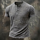 cheap Cotton Linen T-shirts-Men's T Shirt Linen T-Shirt Short Sleeve Henley Summer Spring Solid Color Textured Vacation Vintage Sports Raw Edge Casual Home Outdoor White Wine Green Top Tee for Men
