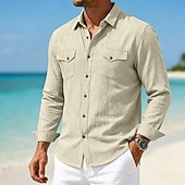 abordables Vacances-Hommes Chemise Chemise en lin Chemise d'été Tenue de plage Chemise Boutonnée Uni Occasionnel Quotidien Bleu Rose Claire bleu marine Bleu de minuit manche longue Col Printemps &amp; Été Été Vêtement Tenue