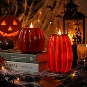 billige Innendørs- og festbelysning-Halloween gresskar LED flammeløst stearinlys, batteridrevet mykt glødende flimrende gresskarlys, AA batteridrevet borddekor til høst Thanksgiving soverom stue spisestue kaféfest