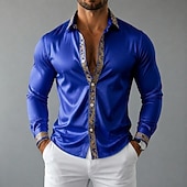 baratos Camisas de cetim masculinas-Homens Camisa Social Blusa de cetim Saia camisa de botão Camisa de formatura Gradiente Festa Casamento Preto Branco Vermelho Azul Manga Longa Aberto para a Lateral Todas as Estações Roupa