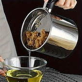  Coletor de gordura para bacon com cabo em aço inoxidável 304, com escorredor e tampa. &Bandeja antiderrapante, recipiente para gordura de cozinha com capacidade para 1,3 l/44 oz, filtro de malha fina