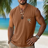 abordables Camiseta informal tipo henley-Men's 100% Cotton Acid Wash Shirt Sleeveless Shirt Sleeveless Henley Summer Solid Color Ocean Coconut Casual Garment Dyed Faded Vintage Washed Casual Daily Streetwear Blue Black Purple Top Tee for Men