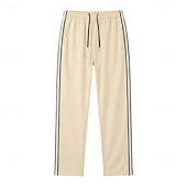abordables pantalones casuales-Hombre Pantalones Pantalones casuales Pantalones anchos Correa Bolsillo Cintura elástica A Rayas Comodidad Suave Casual Diario Exterior Vacaciones Moda Caqui Negro Microelástico