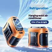 preiswerte Ventilator-Tragbarer Hüftventilator mit doppeltem Luftstrom, am Gürtel tragbarer Ventilator für freihändige Kühlung, USB-wiederaufladbarer 2-in-1-Ventilator mit LED-Licht für Outdoor-Arbeit, Bauarbeiten, Camping