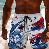 abordables Shorts Patrióticos 250-2026 250º Pantalones Cortos de Baño con Bandera Americana Tiburón para Hombre Trajes de Baño Pantalones Cortos de Playa Cortos de Media Cintura Patrióticos Diarios al Aire Libre Festival Bolsillos