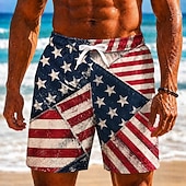  4th of July 2026 250th Men's American Flag Swim Trunks Bathing Suits Swim Shorts Board Shorts Mid Waist Patriotic Daily Outdoor Festival Side Pockets Mesh Lining Elastic Drawstring Waist Designer