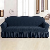 cheap Sofa Cover-Country Style 3D Stretch Sofa Cover with Skirt, Washable Elastic Couch Slipcover for 1/2/3/4 Seater, Fitted Furniture Protector