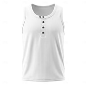 baratos Tops de ginásio-Homens Malha Íntima Camiseta Interior camisa sem manga camisa espancadora Sem Manga Gola Redonda Henley Verão Bloco de cor Pit Strip Moda Designer Músculo Botões Casual Ao ar livre Para Noite Preto