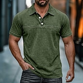 ieftine Polo clasic pentru bărbați-Cămașă spălată cu acid SoftFade™ Cămașă de golf bărbați Casual Afaceri Guler polo rib Tăiată Mâneca scurtă Modă Basic Solid Color Butoane Spălate Vară Primăvară Croială obișnuită Negru Verde deschis