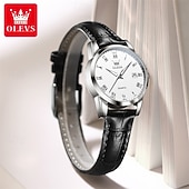 economico Orologi al quarzo-Orologio da uomo Olevs di lusso, analogico, al quarzo, impermeabile, con cinturino in pelle marrone, quadrante con numeri romani e datario, classico, casual, alla moda, elegante, regalo per lui.