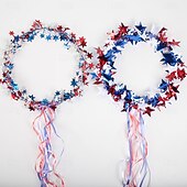 cheap U.S. 250th Anniversary-2 PCS Sparkling Americana Star Crown Headbands with Flowing Ribbons, Patriotic Red White Blue Hair Accessories for 4th of July Independence Day, Memorial Day, Veterans Day, Parades, Festivals