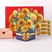 economico Regali-Confezione da 2 biglietti d'auguri 3D a comparsa con bouquet di fiori e girasoli &amp;Garofani di carta in vaso per la festa della mamma, compleanno, anniversario, auguri di pronta guarigione, biglietto