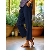  Femmes Jeans Denim Chino Longueur complète Naturel Couleur Unie Avec Poches Confortable Non Elastique Décontracté Quotidien Noir bleu marine Bleu Ciel Automne Coupe Ample