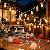 abordables Luces solares para exteriores-Guirnalda de luces solares de 11,6 m con 25 luces LED para camping, playa, bodas, patios, jardines, caminos, fiestas al aire libre y decoración de paisajes.