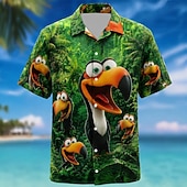 cheap Birds &amp; Animals-Men's Parrot Coconut Palm Tropical Plants Summer Hawaiian Shirt Tropical Shirts Aloha Shirt Short Sleeve Hawaiian Daily Beach Vacation Wear Summer Spring Turndown 3D Print Button Up Shirts Blue