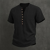 ieftine Clasic-Bărbați Cămașă de in Cămașă popover Cămașă de vară Cămașă casual Simplu Casual Zilnic Negru Alb Roșu Vin Bleumarin Manșon scurt Guler Vară Îmbrăcăminte Nasturi
