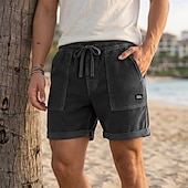 cheap Casual Shorts-Men's Shorts Casual Shorts Corduroy Shorts Pocket Elastic Waist Plain Comfort Breathable Short Casual Outdoor Beach Vacation Fashion Khaki Black Inelastic