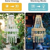 cheap Pathway Lights &amp; Lanterns-Solar Hanging Crystal Chandelier Outdoor, Boho Farmhouse Solar Garden Light, Waterproof Acrylic Crystal Pendant Lantern for Patio, Yard, Porch, Balcony, Tree, Wedding, Party &amp; Holiday Decor