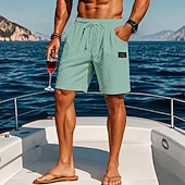  Herren Shorts Leinenshorts Sommershorts Strandshorts Kordelzug Bestickt Logo Einfach Leicht Atmungsaktiv Knielang Lässig Täglich Outdoor Urlaub Mode Weiß Khaki Unelastisch