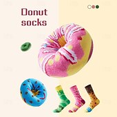 abordables Party Supplies-3 Pairs Novelty Donut Socks for Women Men, Funny Colorful Doughnut Patterned Cotton Crew Socks, Unique Foodie Gifts for Birthday Christmas, Creative Gag Gift for Donut Lovers, Stocking Stuffer