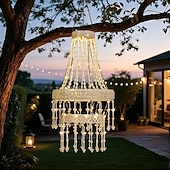cheap Pathway Lights &amp; Lanterns-Solar Hanging Crystal Chandelier Outdoor, Boho Farmhouse Solar Garden Light, Waterproof Acrylic Crystal Pendant Lantern for Patio, Yard, Porch, Balcony, Tree, Wedding, Party &amp; Holiday Decor