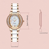 cheap Quartz Watches-Women's Rose Gold Fashion Watch, White Ceramic Style Link Bracelet, Mother of Pearl Dial with Crystal Bezel, Elegant Quartz Dress Wristwatch for Ladies, Perfect Jewelry Gift for Her