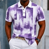  Herren Farbblock Geometrisch Poloshirts Kurzarm Polo-Shirts Hemden mit Kragen Lässig Athleisure Ferien Alltagskleidung 3D-Druck Knöpfe Atmungsaktives Gewebe Sommer Frühling Blau Schwarz Purpur