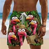  Men's Coconut Tree Flamingos Tropical Plants Swim Trunks Bathing Suits Swim Shorts Board Shorts Mid Waist Hawaiian Daily Beach Vacation Wear Side Pockets Mesh Lining Elastic Drawstring Waist Designer